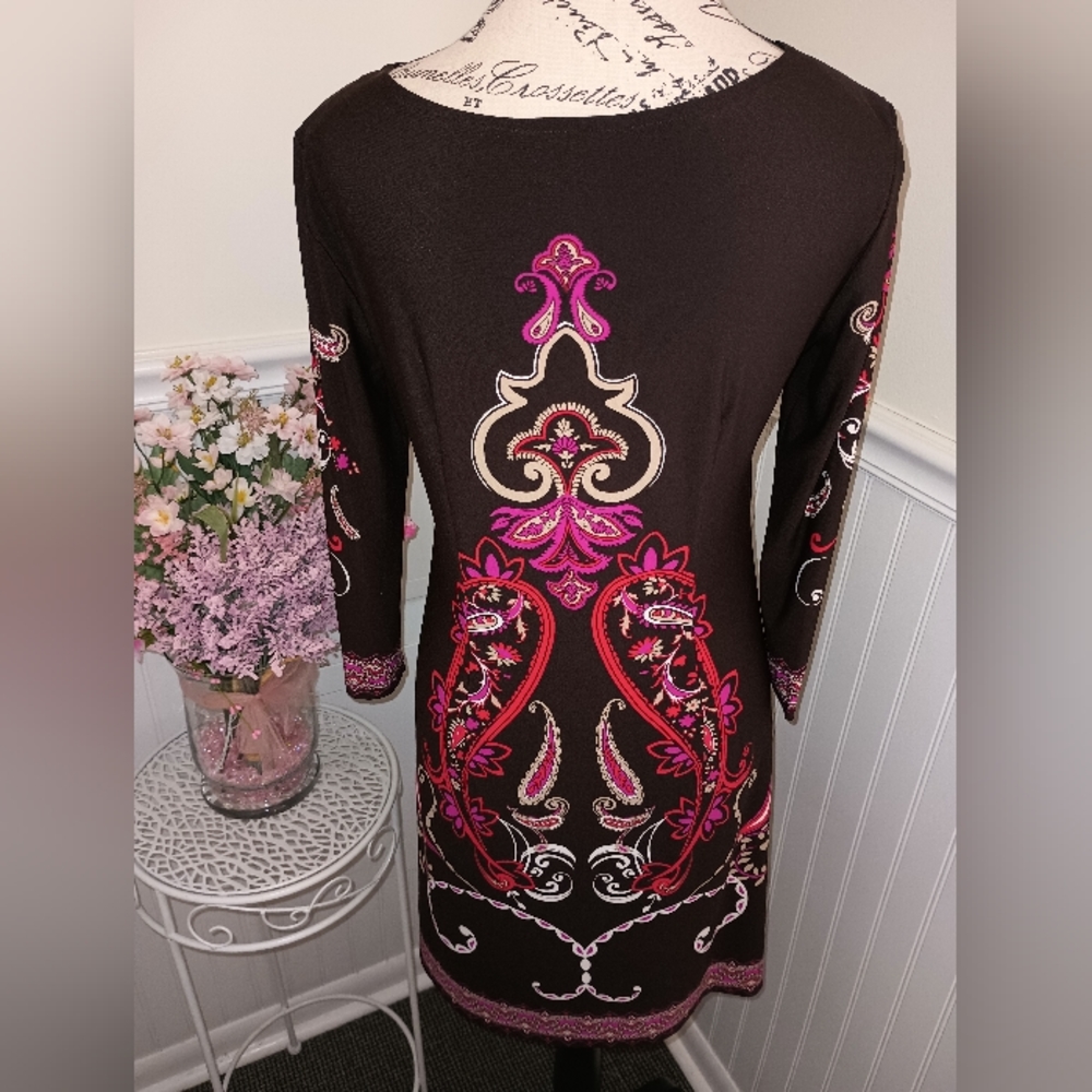 London Times Women's Brown Mini Dress Size 6 3/4 Sleeves - Picture 11 of 13